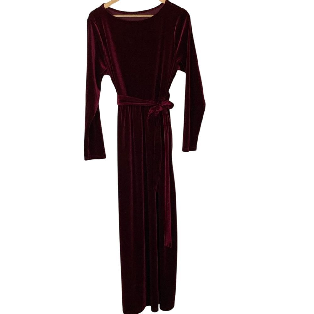 Zattcas Womens Velvet Velour Maxi Dress XL Wine‎ Special Event Modest Elegant